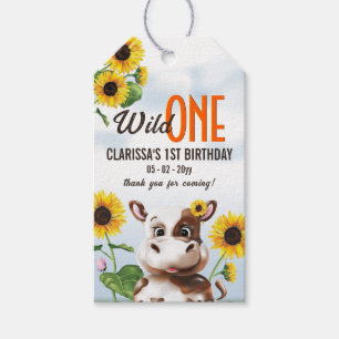 Brown Cow Sunflower Girl First Birthday Gift Tags