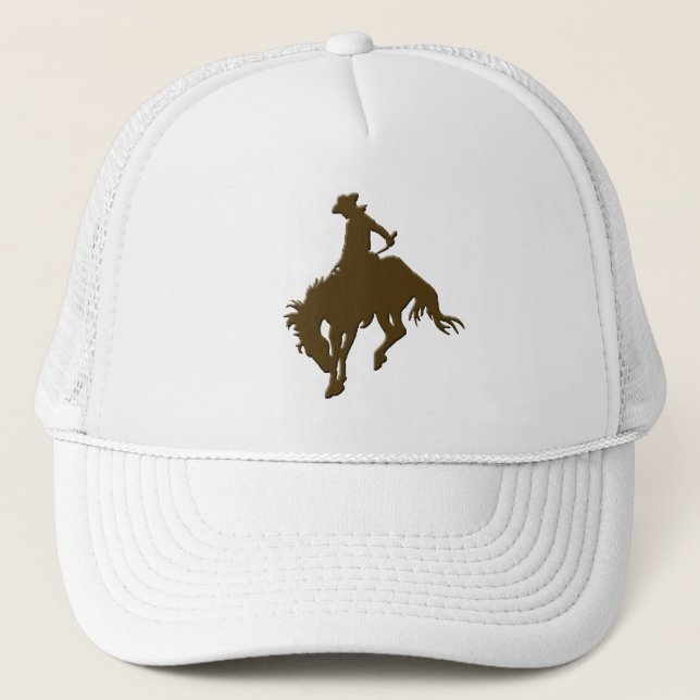 Brown Cowboy Bucking Horse Trucker Hat (Front)