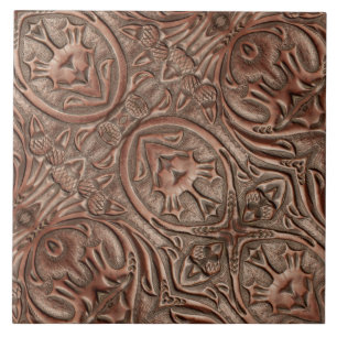 Brown Cowboy Rustic Western Country Leather Print Ceramic Tile