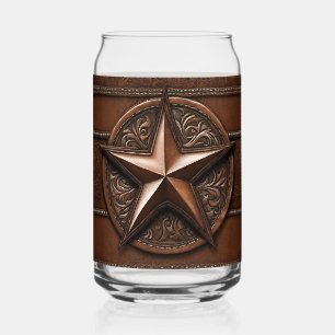 Brown Cowboy Rustic Western Country Texas Star Can Glass