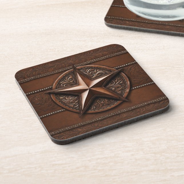 Brown Cowboy Rustic Western Country Texas Star Coaster (Left Side)