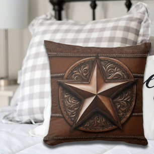 Brown Cowboy Rustic Western Country Texas Star Cushion