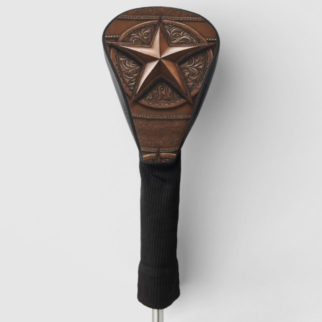 Brown Cowboy Rustic Western Country Texas Star Golf Head Cover (Front)