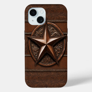 Brown Cowboy Rustic Western Country Texas Star iPhone 15 Case