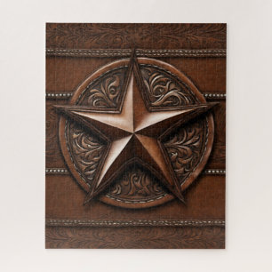 Brown Cowboy Rustic Western Country Texas Star Jigsaw Puzzle
