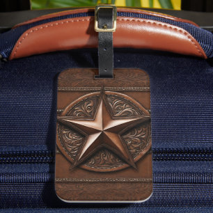 Brown Cowboy Rustic Western Country Texas Star Luggage Tag