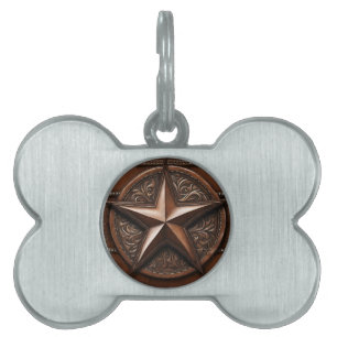 Brown Cowboy Rustic Western Country Texas Star Pet ID Tag