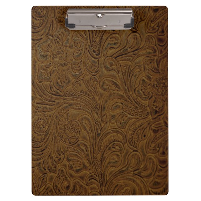 Brown Cowboy Tooled Leather (Faux) Clipboard (Front)