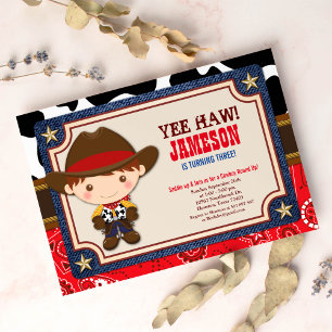 Brown Cowboy Western Old West Birthday Invitation