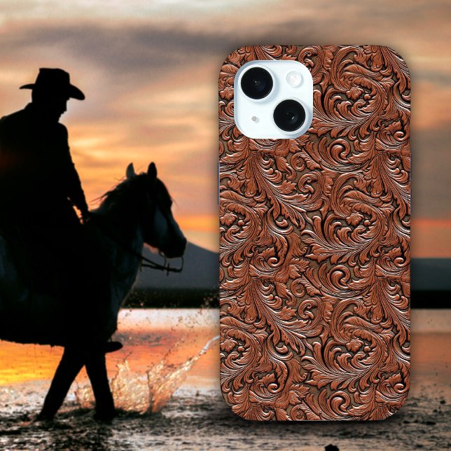 Brown cowgirl cowboy floral tooled leather western Case-Mate iPhone case (Brown cowgirl cowboy floral tooled leather western Case-Mate iPhone case)