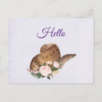 Brown Cowgirl Hat with Pink Flowers Hello