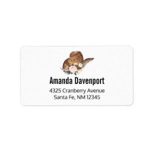 Brown Cowgirl Hat with Pink Flowers Label