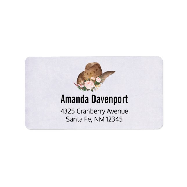 Brown Cowgirl Hat with Pink Flowers Label (Front)