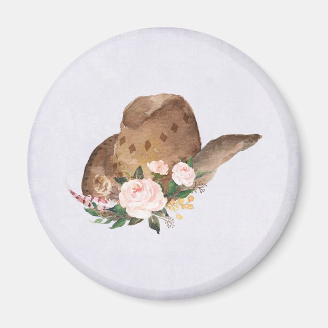  Brown Cowgirl Hat with Pink Flowers Magnet (Front)