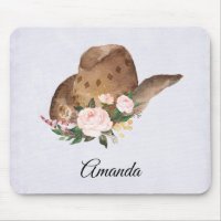 Brown Cowgirl Hat with Pink Flowers