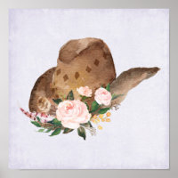 Brown Cowgirl Hat with Pink Flowers