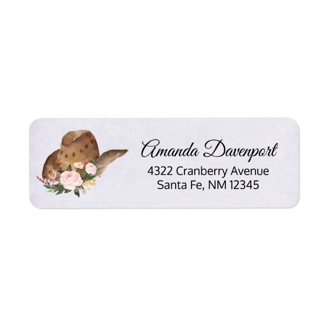 Brown Cowgirl Hat with Pink Flowers Return Address Label (Front)