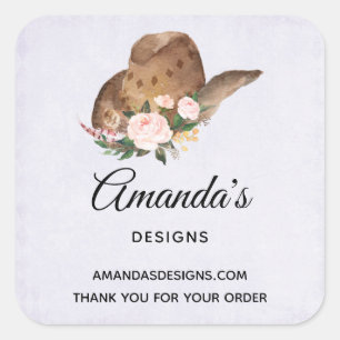 Brown Cowgirl Hat with Pink Flowers Square Sticker