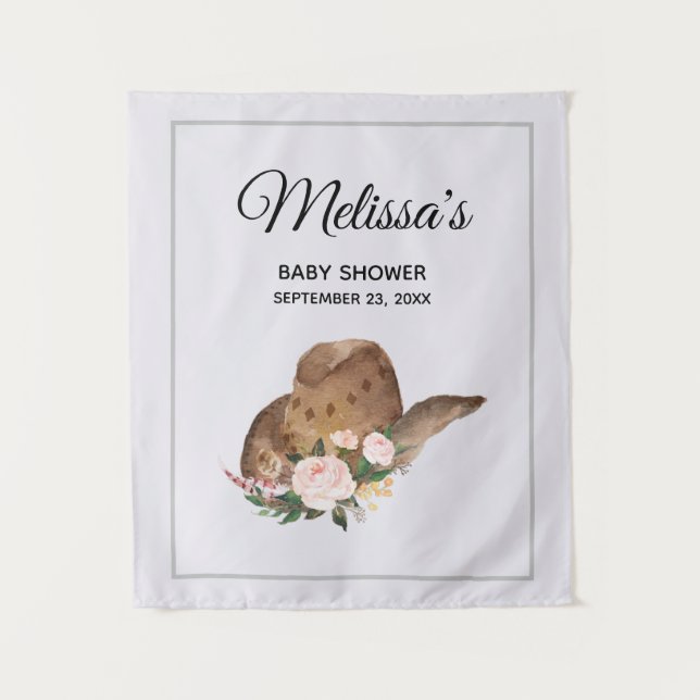 Brown Cowgirl Hat with Pink Flowers Tapestry (Front)