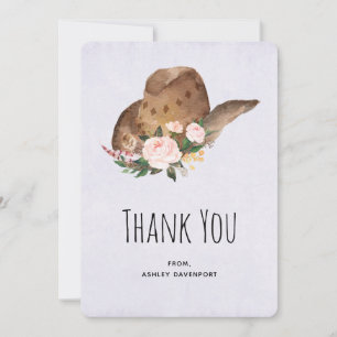 Brown Cowgirl Hat with Pink Flowers Thank You Card