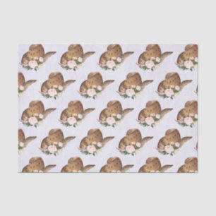 Brown Cowgirl Hat with Pink Flowers Tissue Paper