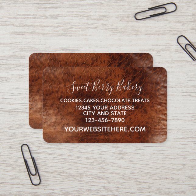 Brown Cowgirl Leather Look Business Card (Front/Back In Situ)