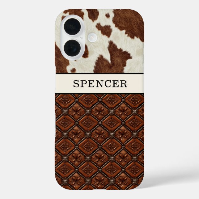 Brown Cowhide and Leather Monogrammed Case-Mate iPhone Case (Back)