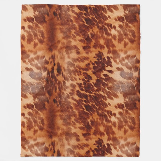 Brown Cowhide Animal Print Fleece Blanket (Front)