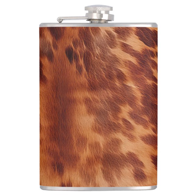 Brown Cowhide Animal Print Hip Flask (Front)