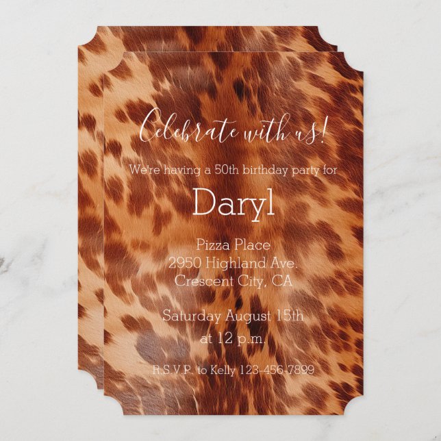 Brown Cowhide Animal Print Invitation (Front/Back)