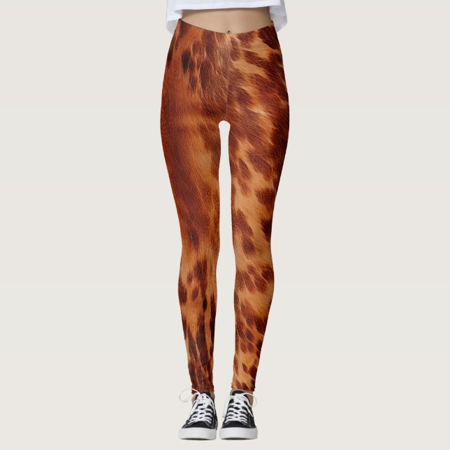 Brown Cowhide Animal Print Leggings (Front)