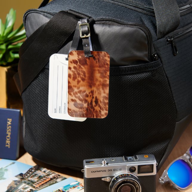 Brown Cowhide Animal Print Luggage Tag (Front & Back)