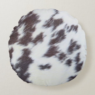 Brown Cowhide, Cow Skin Print Pattern, Modern Cowh Round Cushion