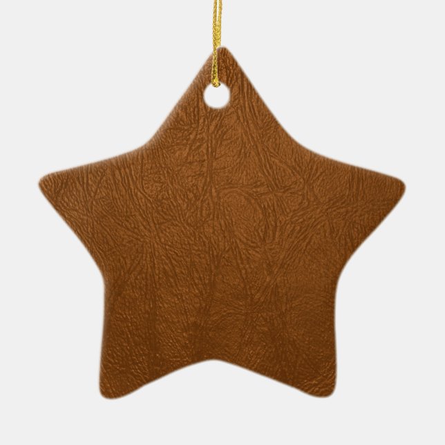 Brown Cowhide Leather Texture Look Ceramic Ornament (Front)
