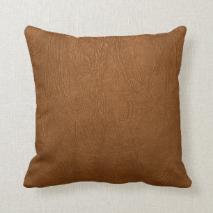Brown Cowhide Leather Texture Look Cushion