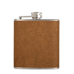 Brown Cowhide Leather Texture Look Hip Flask