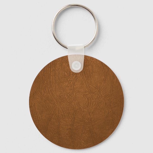 Brown Cowhide Leather Texture Look Key Ring (Front)