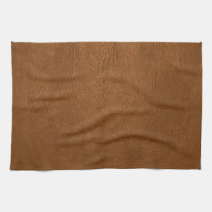 Brown Cowhide Leather Texture Look Tea Towel