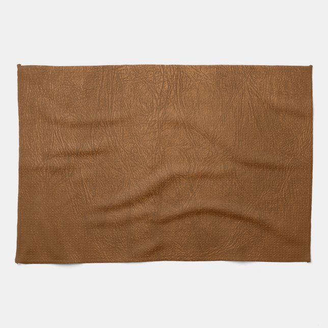 Brown Cowhide Leather Texture Look Tea Towel (Horizontal)