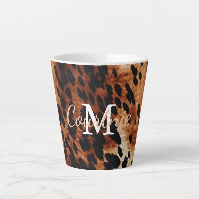 Brown Cowhide Monogram Latte Mug (Front)