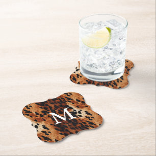Brown Cowhide Monogram Paper Coaster