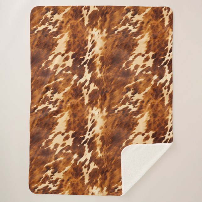 Brown Cowhide Sherpa Blanket (Front)
