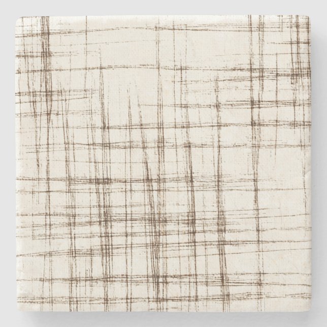 Brown Cream Abstract Stripes Stone Coaster (Front)