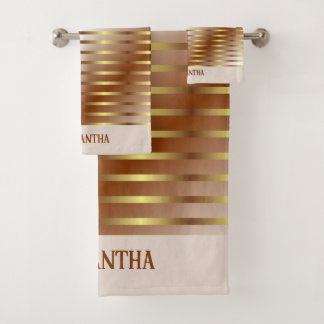 Brown Cream And Gold Stripes Name Bath Towel