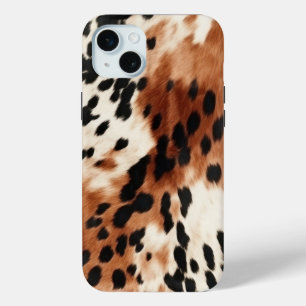 Brown Cream Animal Cowhide iPhone 15 Mini Case