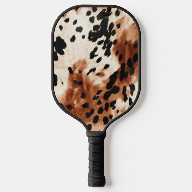 Brown Cream Animal Cowhide Pickleball Paddle (Front)