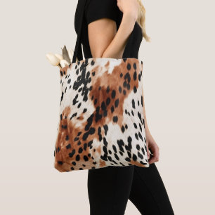 Brown Cream Animal Cowhide Tote Bag