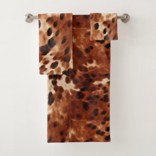 Brown Cream Black Cowhide Bath Towel Set