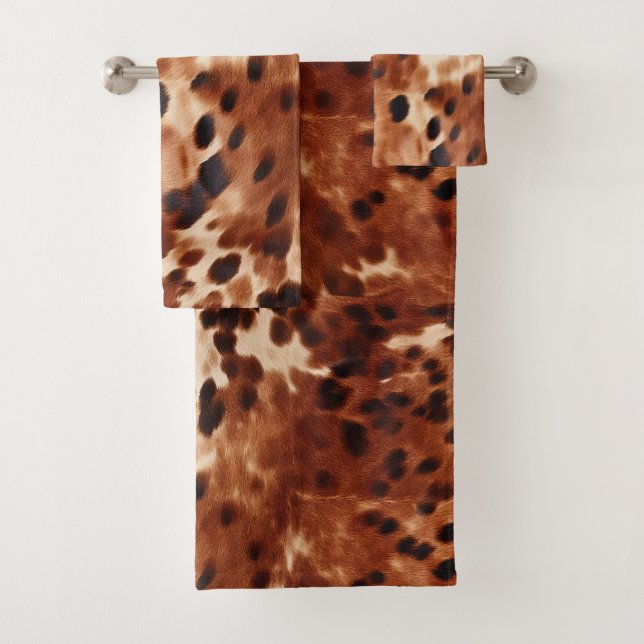 Brown Cream Black Cowhide  Bath Towel Set (Insitu)