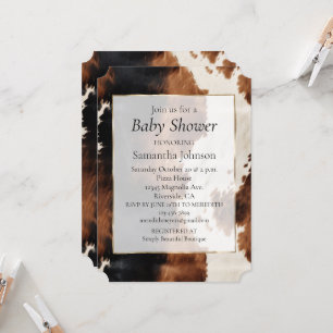 Brown Cream Black Southwest Cowboy Cowgirl Cowhide Invitation